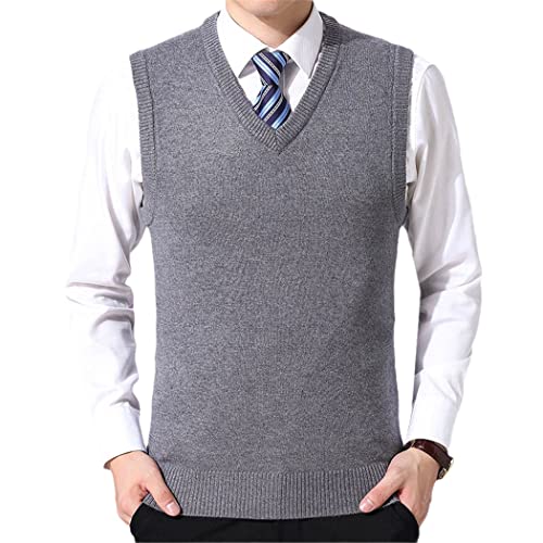 Pull sans manches homme tricot gris foncé XXL décontracté