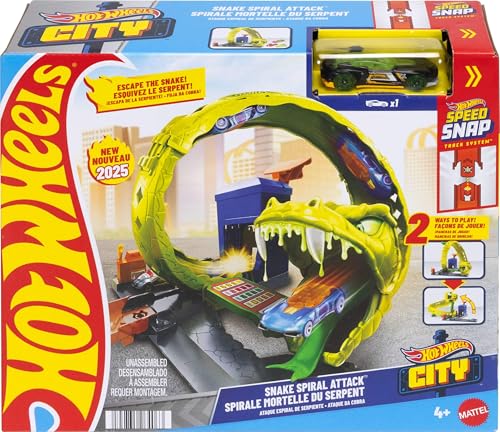 image for Hot Wheels Toy Car Track Set, Snake Gas Station Playset with 1:64 Scal