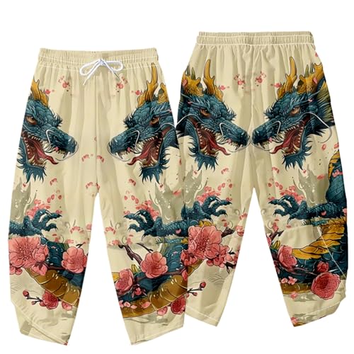Image of DOSLAVIDA Men's Japanese Kimono Cardigan Suit Chinese Style Printed Jacket Pants Set Open Front Seven Sleeve Top & Shorts