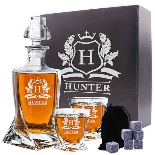 The Wedding Party Store Custom Personalized Twisted Bourbon Whiskey Decanter and Glasses Set - Engraved with any Name