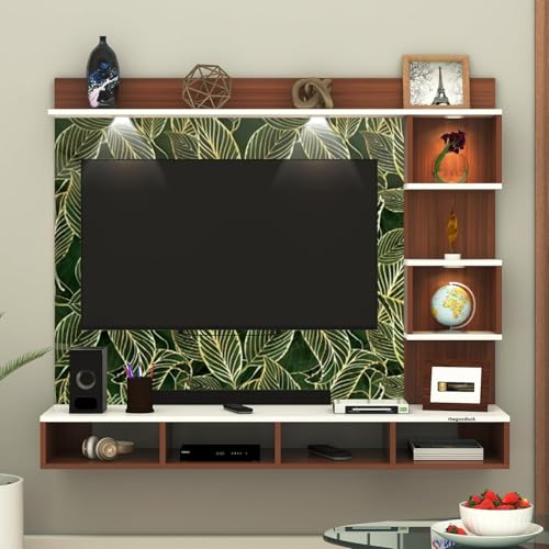 Image of TV Cabinet for Bedroom 32 inch to 65 Inches Engineered Wood TV Entertainment Unit Back Side 3mm UPVC Self Adhsive Waterproof Sheet and Lights (Leaf Green, 32-55 Inches, Without Fitting)