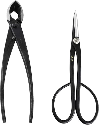 Wazakura Juego de herramientas japonesas para bonsái fabricado en Japón, tijeras Satsuki de 7 pulgadas (7.087 in) + cortador de ramas cóncavas de 8