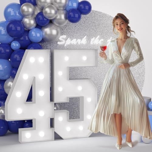 Image of JoyMuse 4FT 45 Marquee Numbers, Large Light Up Numbers 45 for 40th Birthday Decorations Cool White Light Number 45 for Anniversary Birthday Party Decor