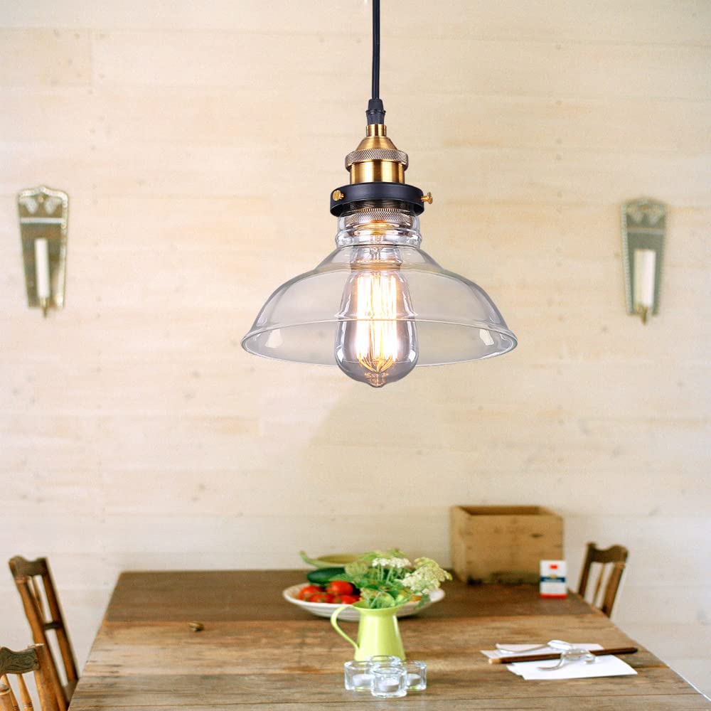 Dario in Vetro, da a Sospensione Industriale Amena per Sala da Pranzo, Moderne luci da soffitto a LED a Testa Sina, Attacco E26, Altezza reabile, per Bar, Cucina, Isola, Fattoria