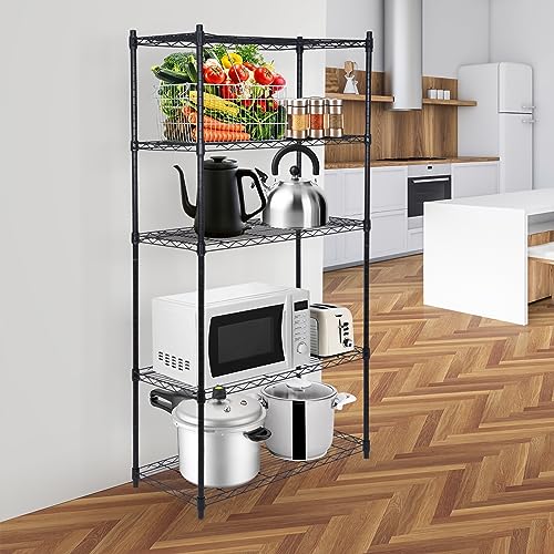 SUPER-DEAL-Black-5-Shelf-Heavy-Duty-Storage-Wire-Shelving-Unit-for-Restaurant-Garage-Pantry-Kitchen-Garage-Rack-30L-x-14W-x-60H