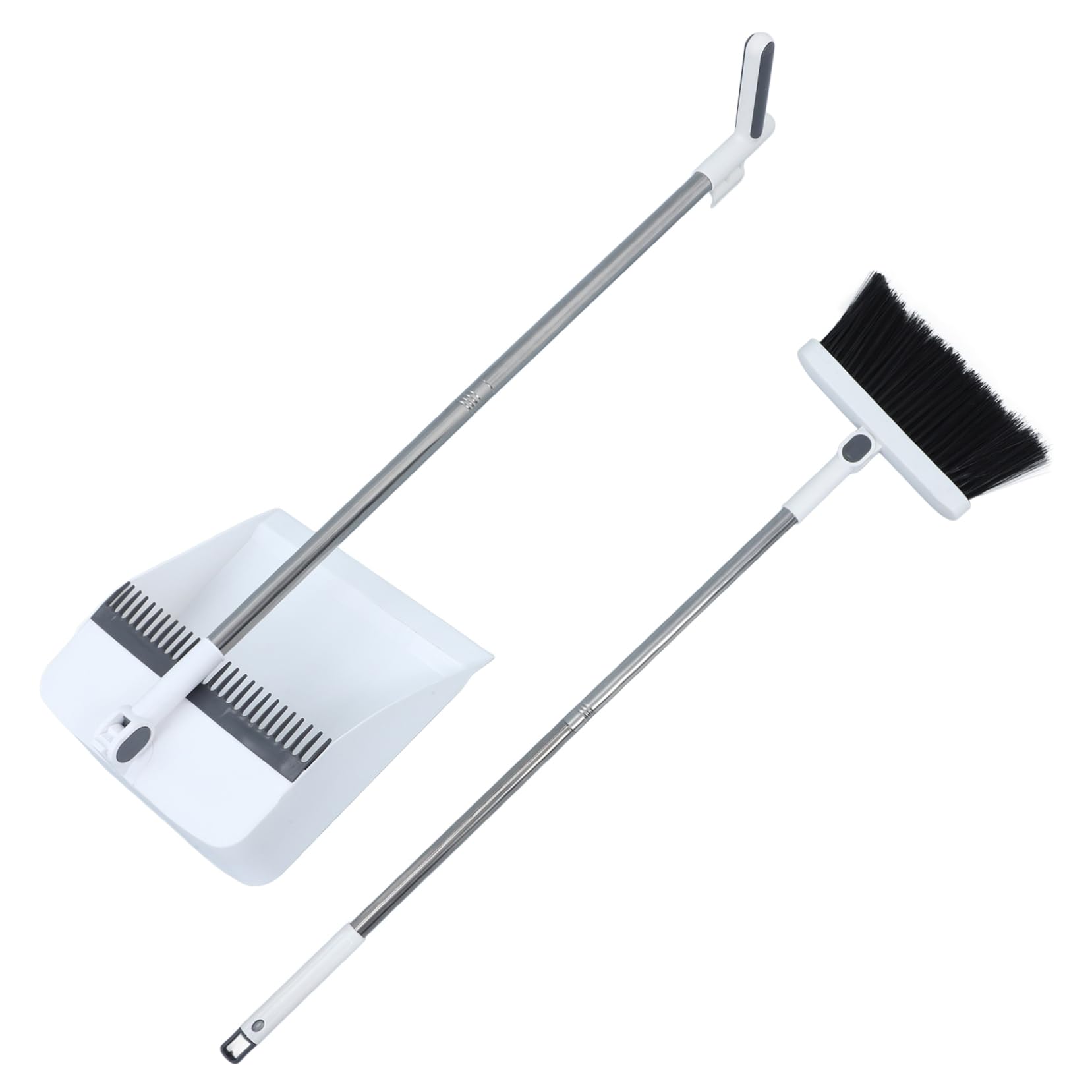 BESTYASH Juego De Escoba y Recogedor Plegable 93,3 Cm De Acero Inoxidable y Plástico Antipelusa, Color Blanco, Para Limpieza Doméstica De Suelos, Con Mango Desmontable Ergonómico, 2 Piezas
