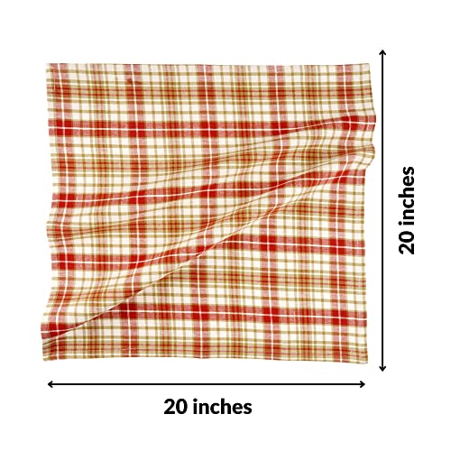 Fingercraft Cloth Napkins Checkered Set Of 12 Dinner Napkins (20X20 Inch) 100% Cotton Premium Over Sized Cloth Napkins With Mitered Corners Ultra Soft Durable Hotel Quality (Tartan Plain) #TOP6