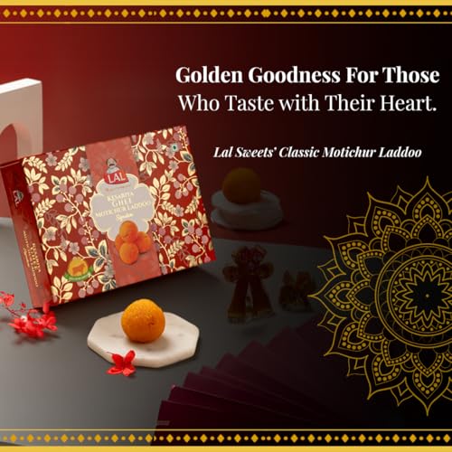 Image of Lal Sweets Kesariya Ghee Motichur Laddoo 400g | Authentic Indian Mithai | Soft Boondi Laddu Ladoo with Pure Desi Ghee & Kesar | Traditional Sweets Box for Festivals, Gifts & Celebrations