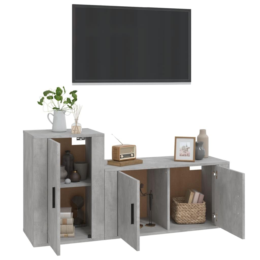 2-TLG. TV-Schrank-Set Betongrau Holzwerkstoff, Wandmontage, Modernes Media-Center für Wohnzimmer, Schlafzimmer, 80/40 cm Breite, Stauraum