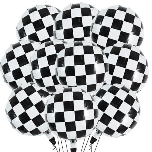 Image of TONIFUL 18Pcs Checkered Round Foil Balloons Race Car Themed Party Decor