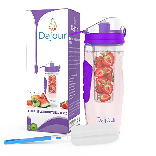 Dajour The Only Infuser Water Bottle with No-Sweat Insulating Sleeve, Your Healthy Hydration Made Easy, 32 oz., Large, Purple