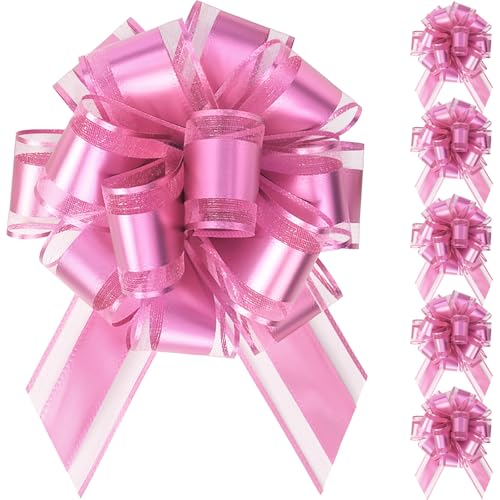 poeland Lot de 6 nœuds à tirer de 15,2 cm pour emballage cadeau, grand nœud cadeau pour emballage cadeau, décoration de fête, ruban de voiture de mariage, Saint-Valentin, décorations d'anniversaire