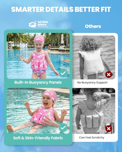 Image of DivingBirds Toddler Floatie Swimsuit with Hat for Boys Girls, Sleeveless Swim Suit with Floatation, 1-6Y