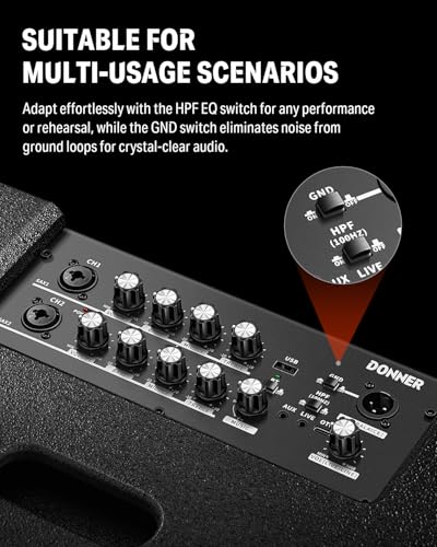 Donner Electric Drum Amp 200W, Peak Power 1000-Watt Wireless Professional Electronic Drum Amplifier Portable for Multi-Scene Use DDA-1000 - image 6