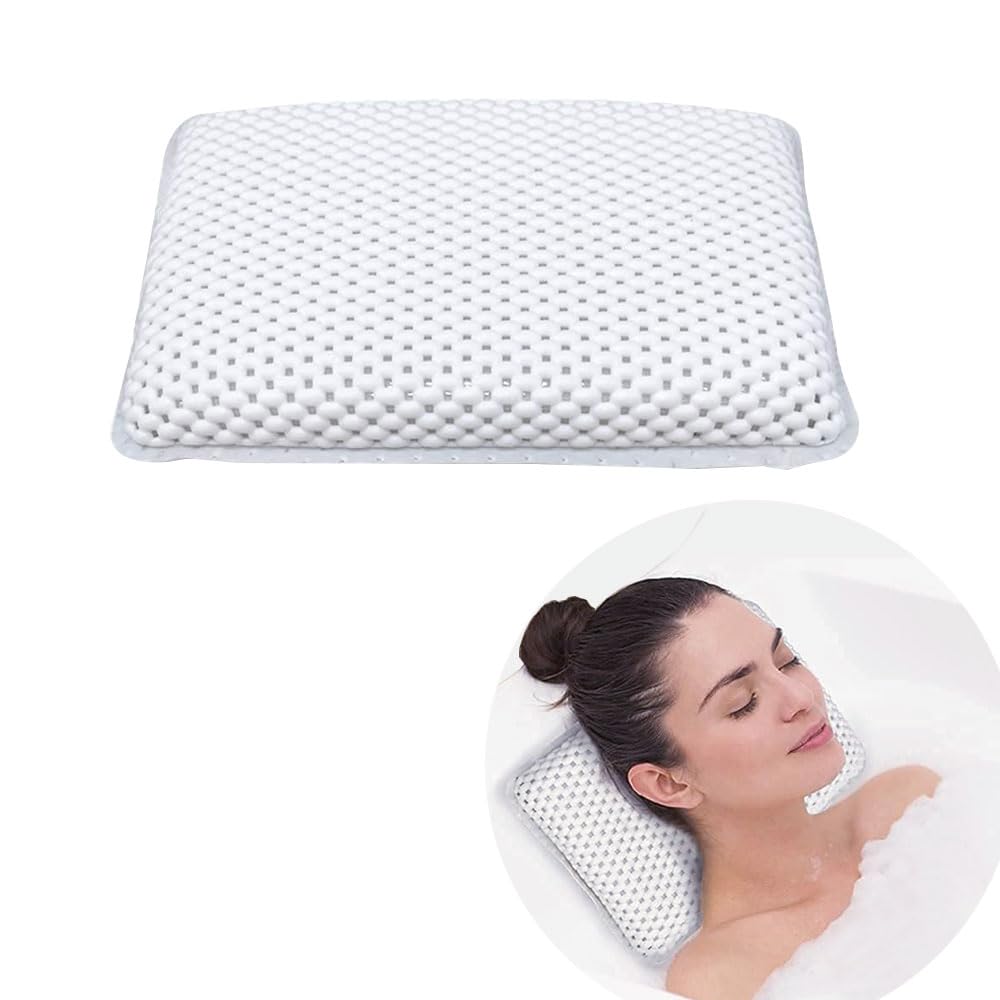 HOOTOBath Pillows for Tub with 2 Strong Suction Cups, Spa Head Rest Cushion Comfort for Neck and Back Fits All Bathtub, Hot Tub, Home Spa 18X27.5cm