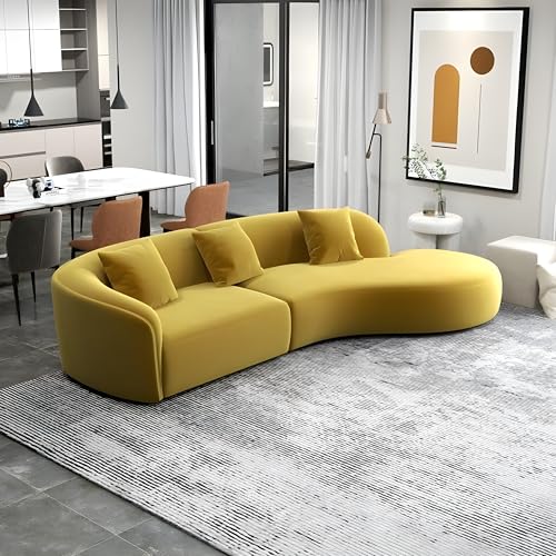 Image of Modern Classic L Shape Sectional Sofa Set, Chesterfield Style 4 Seater Sofa Set with Pillows for Living Room, Bedroom and Office, Office, and Hallway Colour (Yellow)