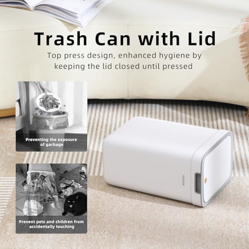 MOPALL 2 Pack Bathroom Trash Can with Lid, 3.6Gal + 2.4Gal Garbage Can with Pop-Up Lid, Small Trash Can Dog Proof, Slim Trash Bin Waste Basket for Toilet, Office, Bedroom, Living Room, Kitchen (White)