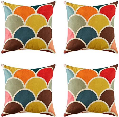 Protectores De Almohada 4 Piezas Cojines Para Bancos De Jardín Cojín De Tiro Lugar Acogedor Fundas De Almohada Geométricas Coloridas Funda De Almohada De Lino Con Cremallera Invisible 45x45cm(18"x18") Cover
