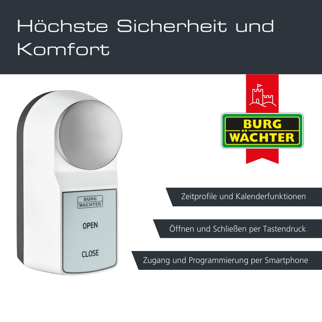 BURG-WÄCHTER Elektronisches Motorschloss für Haustüren, Türschloss, Öffnen und Schließen per Tastendruck, Bedienung über App, secuENTRY active 7700, Weiß/Anthrazit