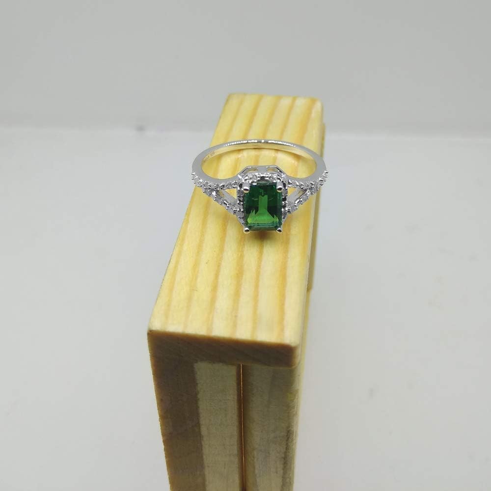 Dazzlingrock Collection 7x5mm Emerald Shape Lab Created Gemstone & White Natural Diamond Split Shank Engagement Ring for Women in 925 Sterling Silver