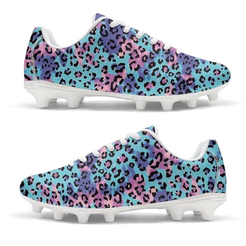 Luzeephang Leopard Football Cleats PU Leather Lace Up Soccer Cleats, Slip Resistant Athletic Shoes with Low Top Fit All Surface for Professional Training