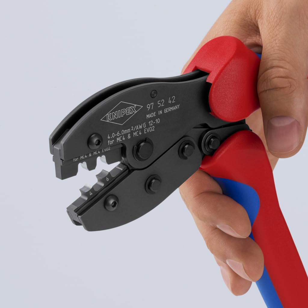 KNIPEX PreciForce Alicate para crimpar terminales para conectores MC4/MC4 EVO 2 con mangos multicomponente 220 mm, 97 52 42