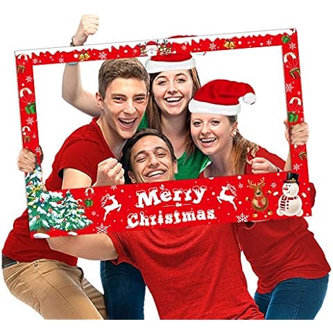 Christmas Photo Booth Props Frame Party Supplies - Xmas/Winter/Holiday New Year Decorations Cover