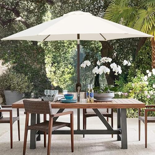 Image of Blissun 7.5 ft Patio Umbrella, Yard Umbrella, Outdoor Market Umbrella with Push Button Tilt Crank (Creamy White)
