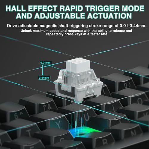 AULA MINI60 Wireless Gaming Keyboard,BT5.0/2.4GHz/Wired,Hall Effect Magnetic Switches,0.01mm RT Accuracy,Adjustable Actuation,8KHz Polling,RGB,WEB Driver,60% Percent Mechanical Keyboard (Black) - Image 5