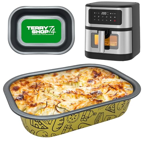 Terryshop74® Teglia Crema Rettangolare 22x16x5 cm in Alluminio Antiaderente – Mini Teglia per Friggitrice ad Aria, Forno e Airfryer – Riutilizzabile, – Ideale per Piccole Porzioni (Base 20x14 cm)