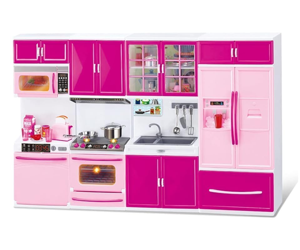 4-Door Plastic Frozen Kitchen Set – Modular Dream House Kitchen Playset with Refrigerator, Cooking Range & Accessories for Girls (Multicolor)-image-46
