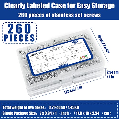 Image of 260Pcs SAE & Metric Grease Fittings Kits, Hydraulic Grease Zerks Assortment Standard with 1 /4 inch, 1 /8 inch M6 M10 Straight, 90 Degree, 45 Degree Angled