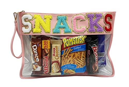 HAIBOLAN Monogram Clear Travel Patch Pouch Stadium Transparent Snack Bag Wristlet PVC Waterproof Clutch Purse Tote Bag (snacks-pink)