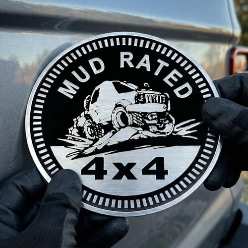 Image of 2 pcs Car Emblem 4 x 4 Metal Automotive Badge 3D Metal Car Badges Emblems Round Emblem Decals Car Badge Decals Stickers Compatible with Vehicles Trucks SUV RV Decorations (MUD Rated)