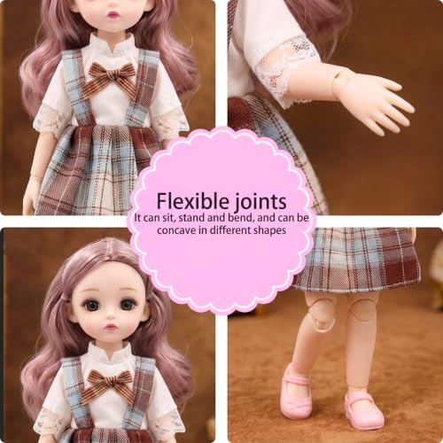 Image of Tickles Set Movable Jointed Cute Girl Brown Eyes Fashionable Doll White Shirt with Black Skirt for Kids Girls (Size: 30 cm Color: Multicolor)