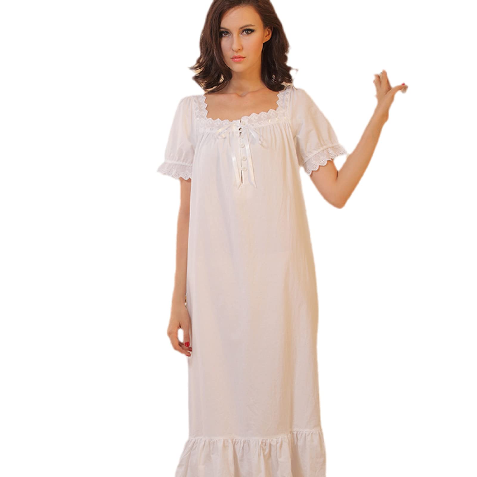 YAROVA Camicia da Notte Donna - Abito da Notte in Cotone da Donna in Pizzo con Volant Estivo A Maniche Lunghe, Abito Lungo, Camicie da Notte Vintage da Principessa, Abbigliamento da Notte Elegante