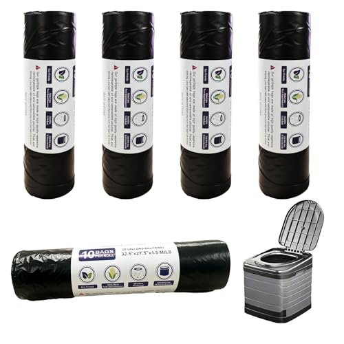 50 Stück Schwarz Camping Toilettenbeutel Set 80L Biologisch Abbaubare Toilettenbeutel Trenntoilette Zubehör für Wandern Campingtoiletten Wasserdichte Müllbeutel Extra Dick Camping Klo Beutel