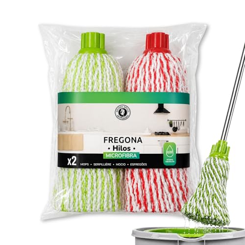 Fregonas de MicroFibras, Apta Para todo tipo de pisos y suelos, ideales para eliminar grasa, manchas, polvo y restos de jabón de manera eficiente, alta absorción, Pack de 2 unidades