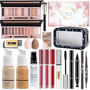 Makeup Set Kit for Women Full Kit, Makeup Gift for Makeup Beginner, Eyeshadow Foundation Face Primer Brush 3 in 1 Palette Lip Gloss, Eyebrow Soap Mascara Eyeliner cosmetic bag