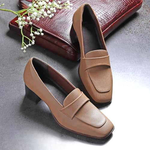Image of YOHO Bliss Heel 001 Slip-on Loafers for Women | Comfortable & Stylish Block Heeled | Fashion Moccasins with Footpharma Footbed | Perfect for Casual, Formal Shoe