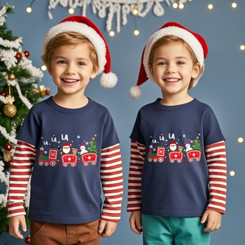 Toddler Girls Boys Christmas Shirt Long Sleeve Strip Patchwork Tops 2-7Years2