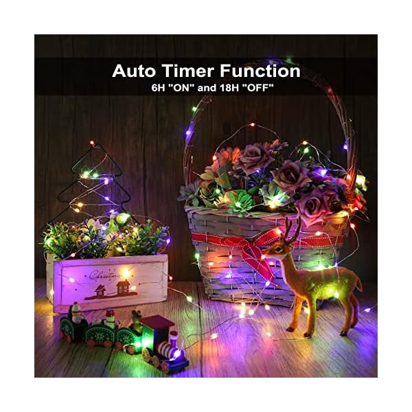 Joomer Lichterkette Außen Batterie, 2 Stück 50 LED Silberdraht Micro Lichterkette Batteriebetriebene Timer Wasserdicht… – Bild 4
