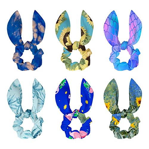 Lot de 6 chouchous à cheveux en velours bleu d'eau avec nœud