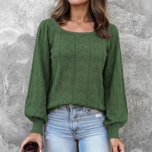 Image of HOTOUCH Sweaters for Women 2026 Fall Trendy Tops Casual Puff Sleeve Square Neck Cute Tunic Pullover Blouses XS-XXL