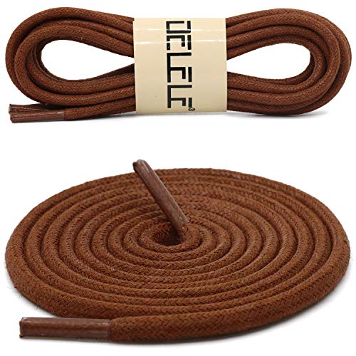 Delele DE01 2 Pair 35.43 Inch Waxed Cotton Shoelaces 7/50 Inch Thick Round Dress Shoes Laces Light Brown thumb #1