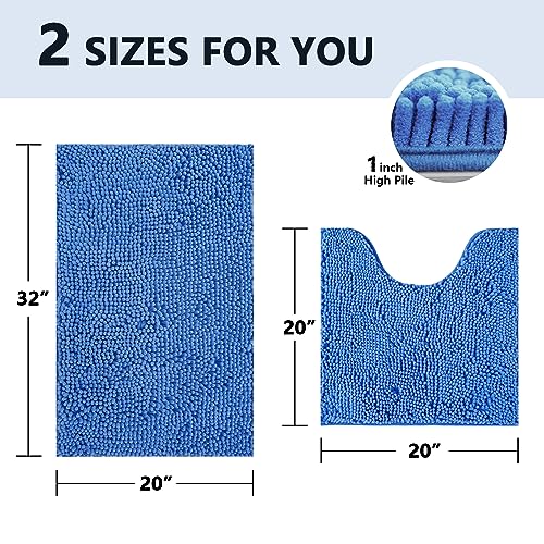 Image of BOANKODU Bathroom Rug Set, 2 Piece U Shape Bath Mat - Absorbent Chenille, Non-Slip, Machine Washable - 32x20 + 20x20 Inch (Snow Cyan)