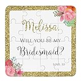 Bridesmaid Puzzle Invitation. Will You Be My Bridesmaid Puzzle. Custom Puzzle Invitation with Gold Glitter Borders.