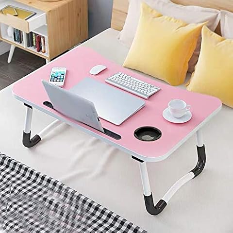 Barbieya Notebook Table Dorm Desk, Dormitory with Small Desk, Bed with Laptop Table, Folding Table, Small Dorm, with Cup Slot (60 × 40cm) Cover