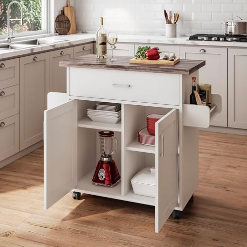 Deluxe-Mobile-Kitchen-Island-Cart-with-Water-Resistant-Top-and-Storage-Cabinets-with-Adjustable-Shelves--Coffee-Bar-or-Kitchen-Cart-with-Towel-Rack-and-Spice-Rack-and-Locking-Wheels Deluxe Mobile Kitchen Island Cart with Water Resistant Top and Storage Cabinets with Adjustable Shelves–Coffee Bar or Kitchen Cart with Towel Rack and Spice Rack and Locking Wheels
