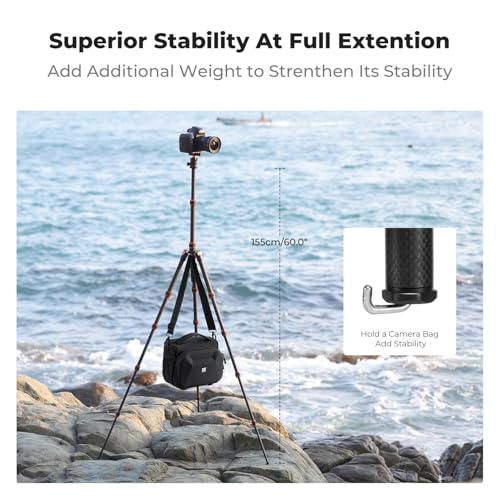 K&F Concept 60 inch Carbon Fiber Camera Tripod,Super Lightweight Compact Travel Tripod with 360 Degree Ball Head,Quick Release Plate,Detachable Monopod 17 lb Load Capacity for SLR DSLR C225C0 (BA225)